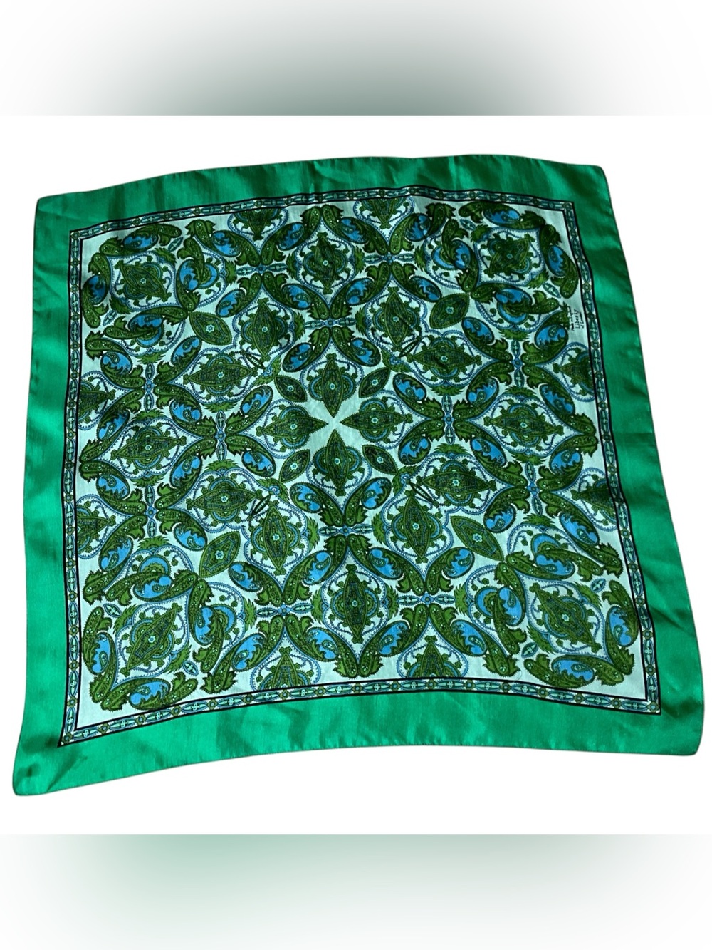 Vintage Liberty of London Scarf Green Blue Botanical Print England 23”